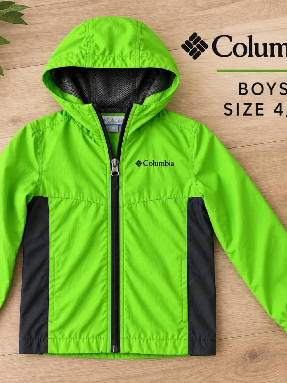 Columbia Boys Green Hooded Windbreaker Jacket Size 4/5 XXS